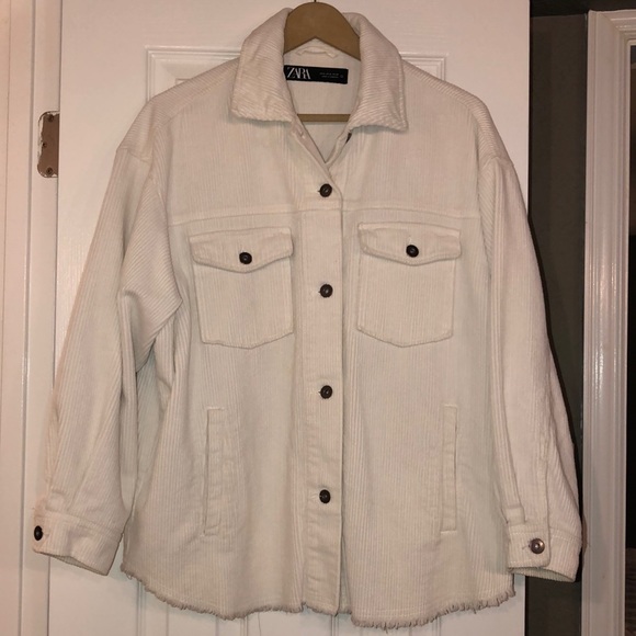 Zara Corduroy Button Down Shacket Cream Medium - Picture 2 of 6